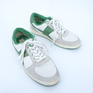 TORY BURCH Hank Court Sneakers White Green Lace Up Low Top Women's 8.5